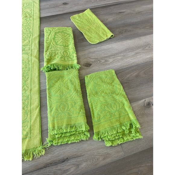 Vintage Sears Drylon Avacado Green Floral Towel Set of 6 Made in the USA - Picture 4 of 6